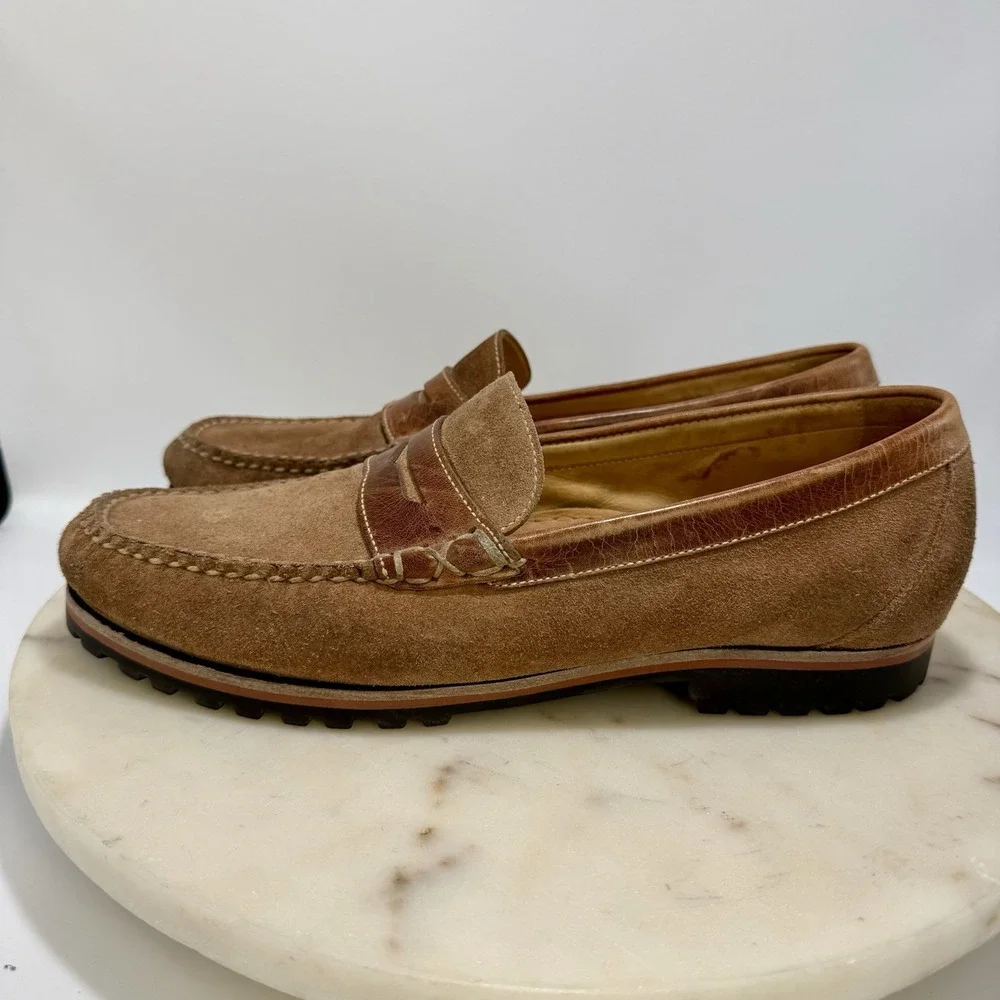 Martin Dingman Shoes Mens 10 Brown Suede Leather Loafer Slip On Lug Sole Moc Toe
